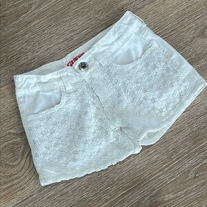 Guess denim lace sunflower crochet‎ shortie shorts rhinestone logo girls size 8